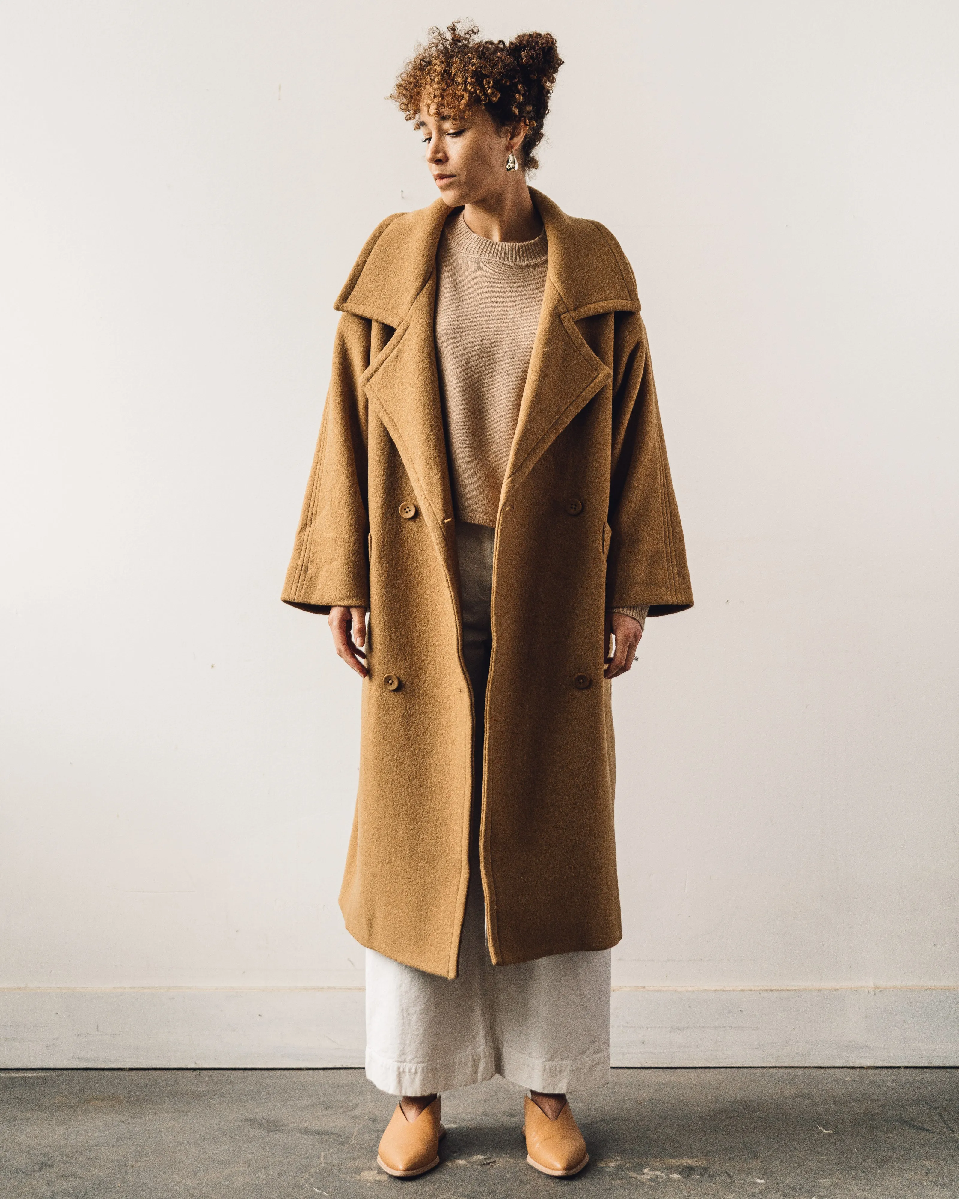 7115 Oversized Long Wool Coat, Bronze