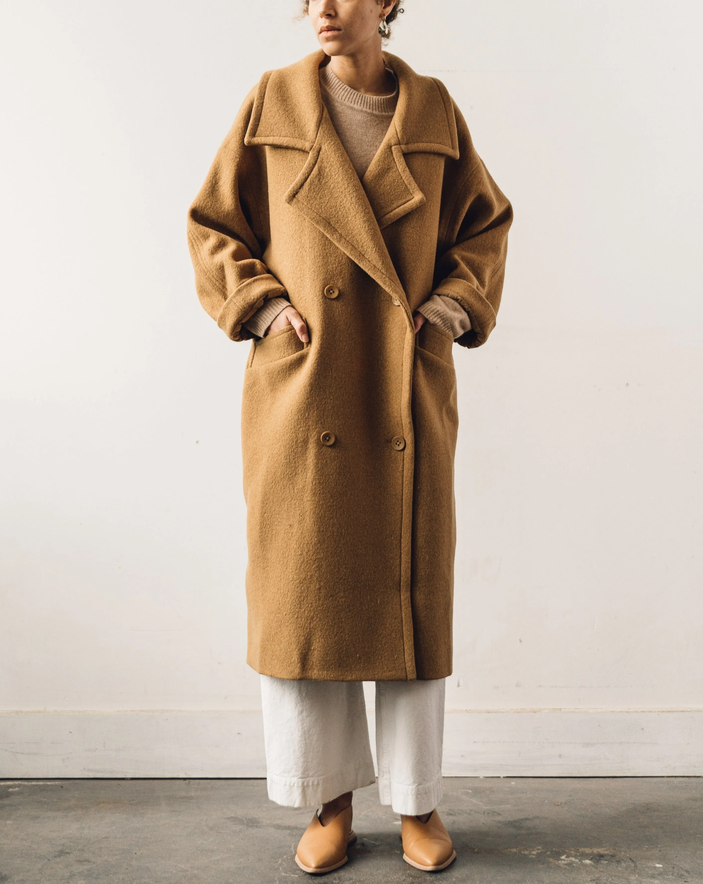 7115 Oversized Long Wool Coat, Bronze