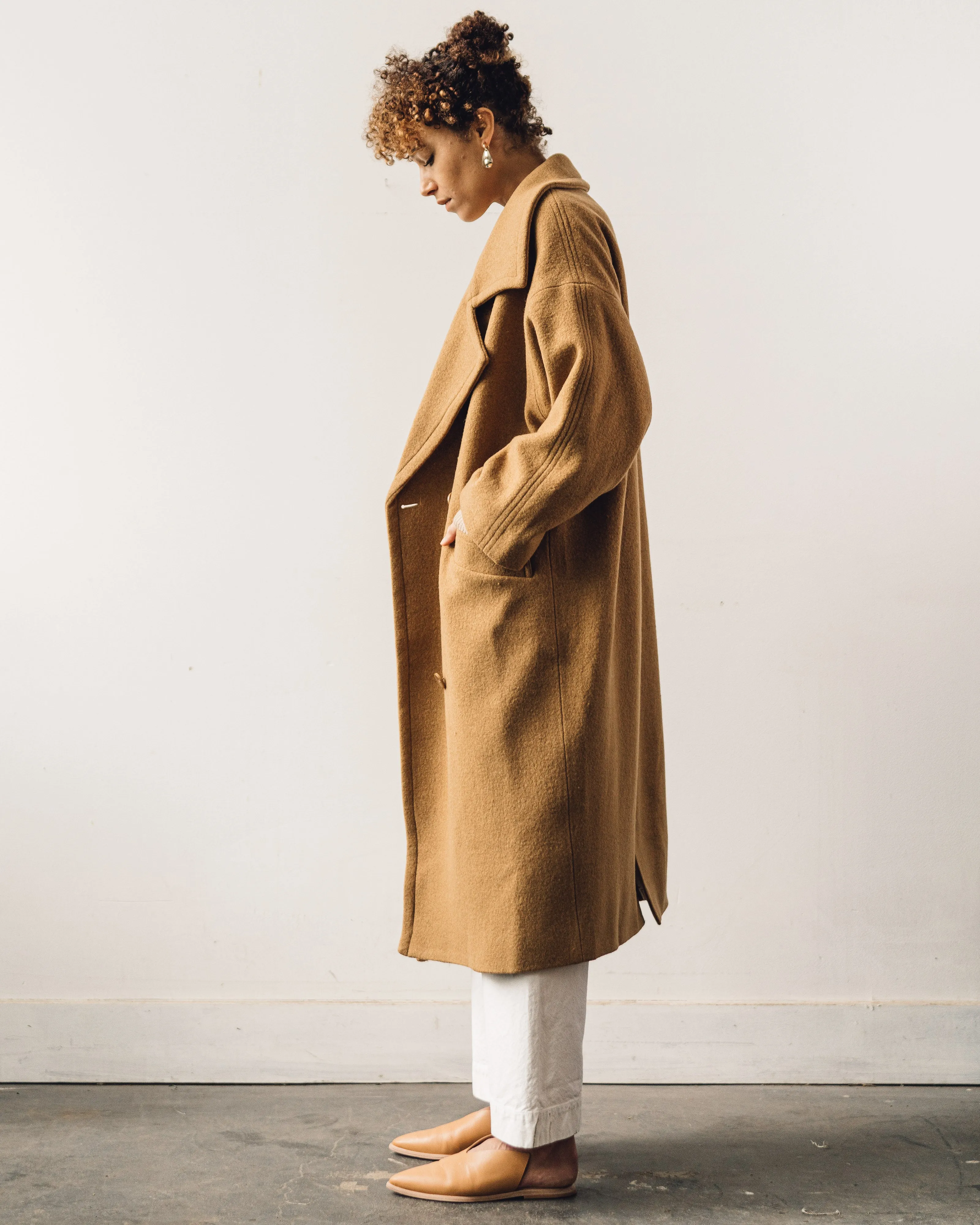 7115 Oversized Long Wool Coat, Bronze