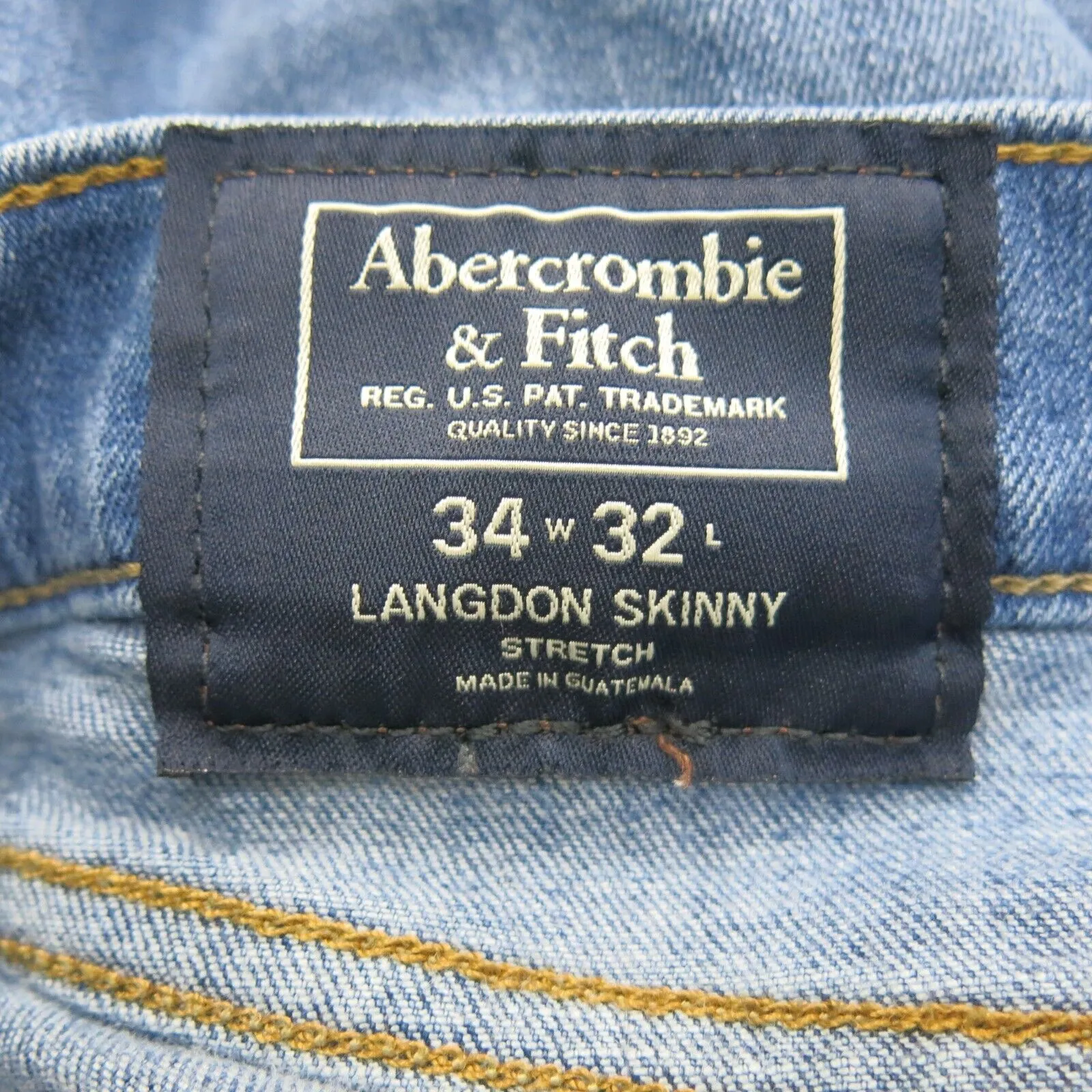 Abercrombie & Fitch Men Langdon Skinny Jeans Stretch Mid Rise Blue SZ W34XL32