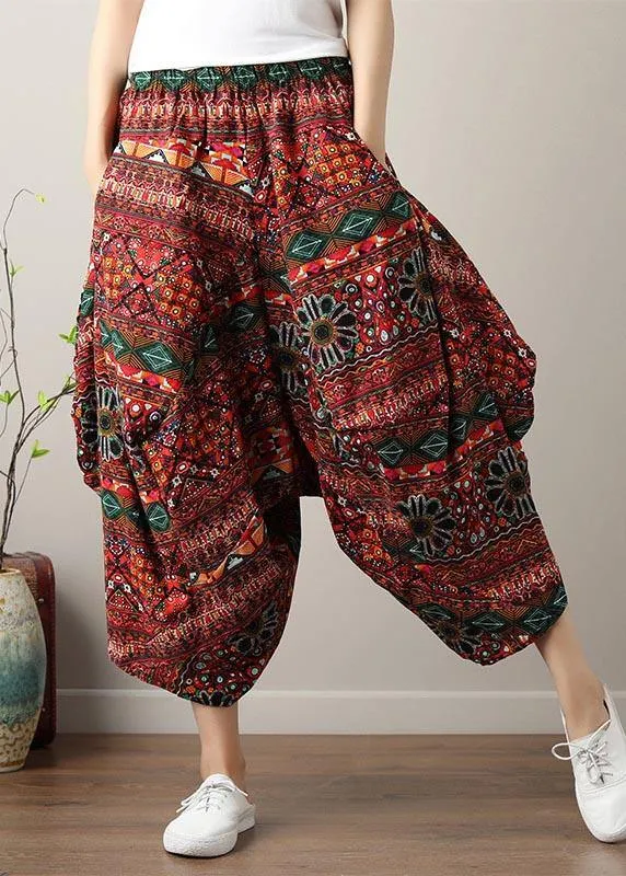 Art Black White Print Wide Leg Cotton Linen Pants Summer