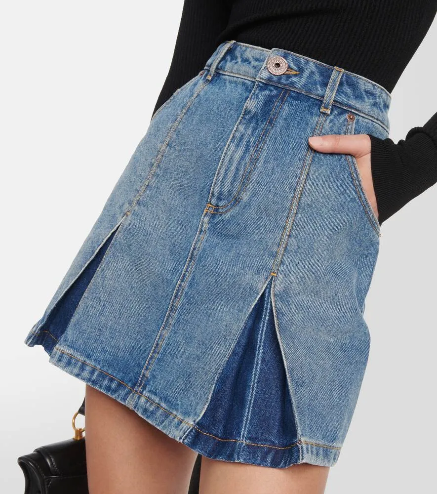 BALMAIN pleated denim miniskirt, blue