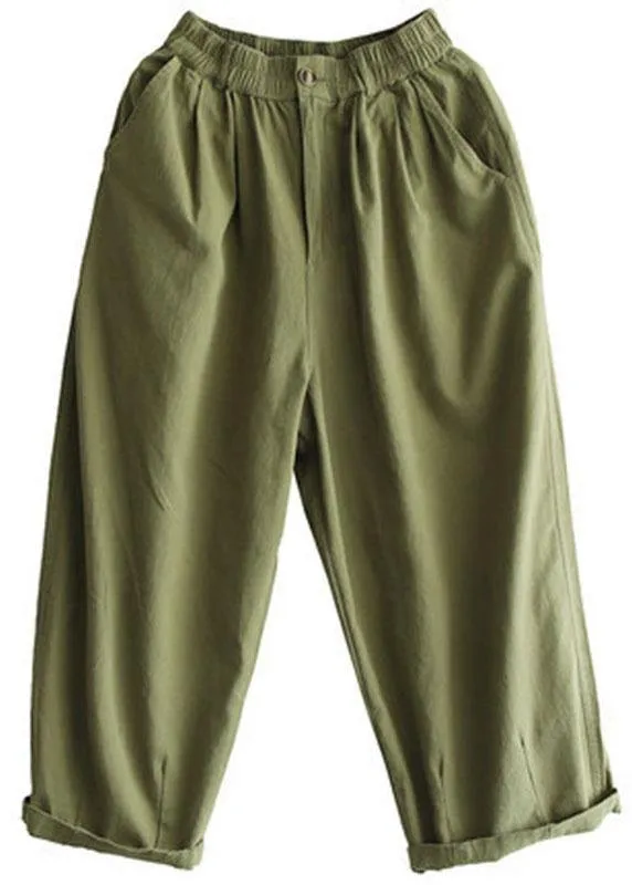 Beautiful Green Cotton Loose Harem Summer Pants