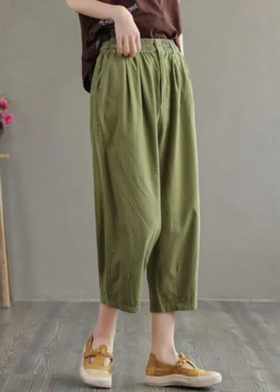 Beautiful Green Cotton Loose Harem Summer Pants