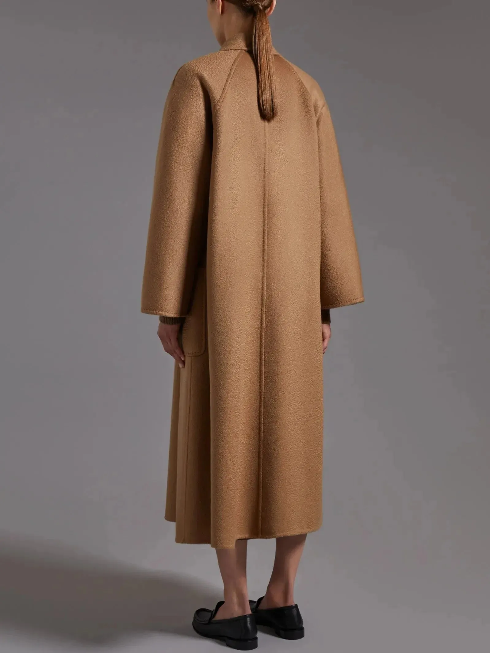 Belted Cashmere and Wool Coat in Camel Brown