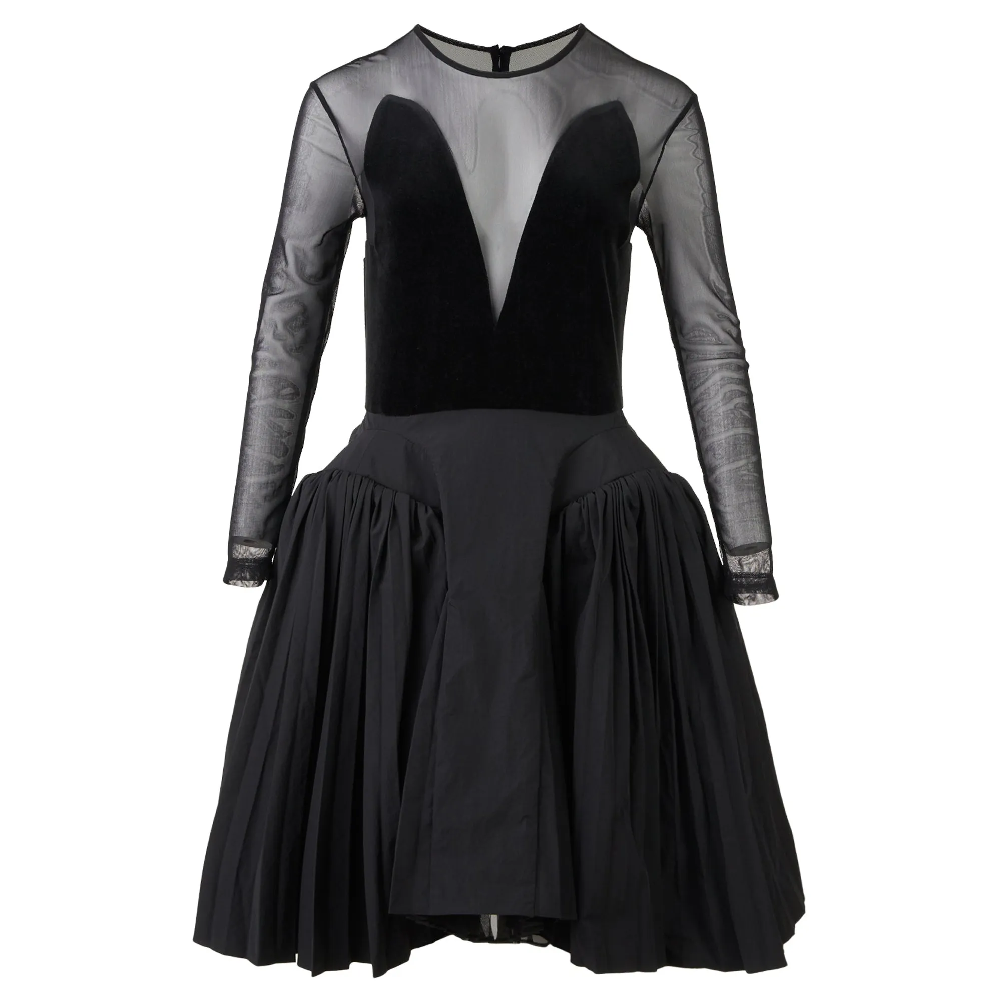 Black Hybrid Pleated Dress