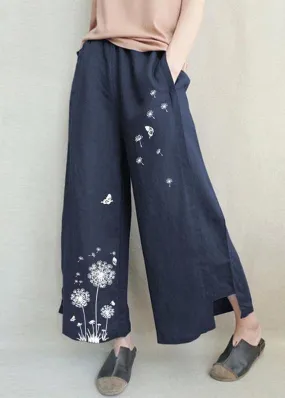 Blue Dandelion Wide Leg Linen Pants Summer Cotton Outfits