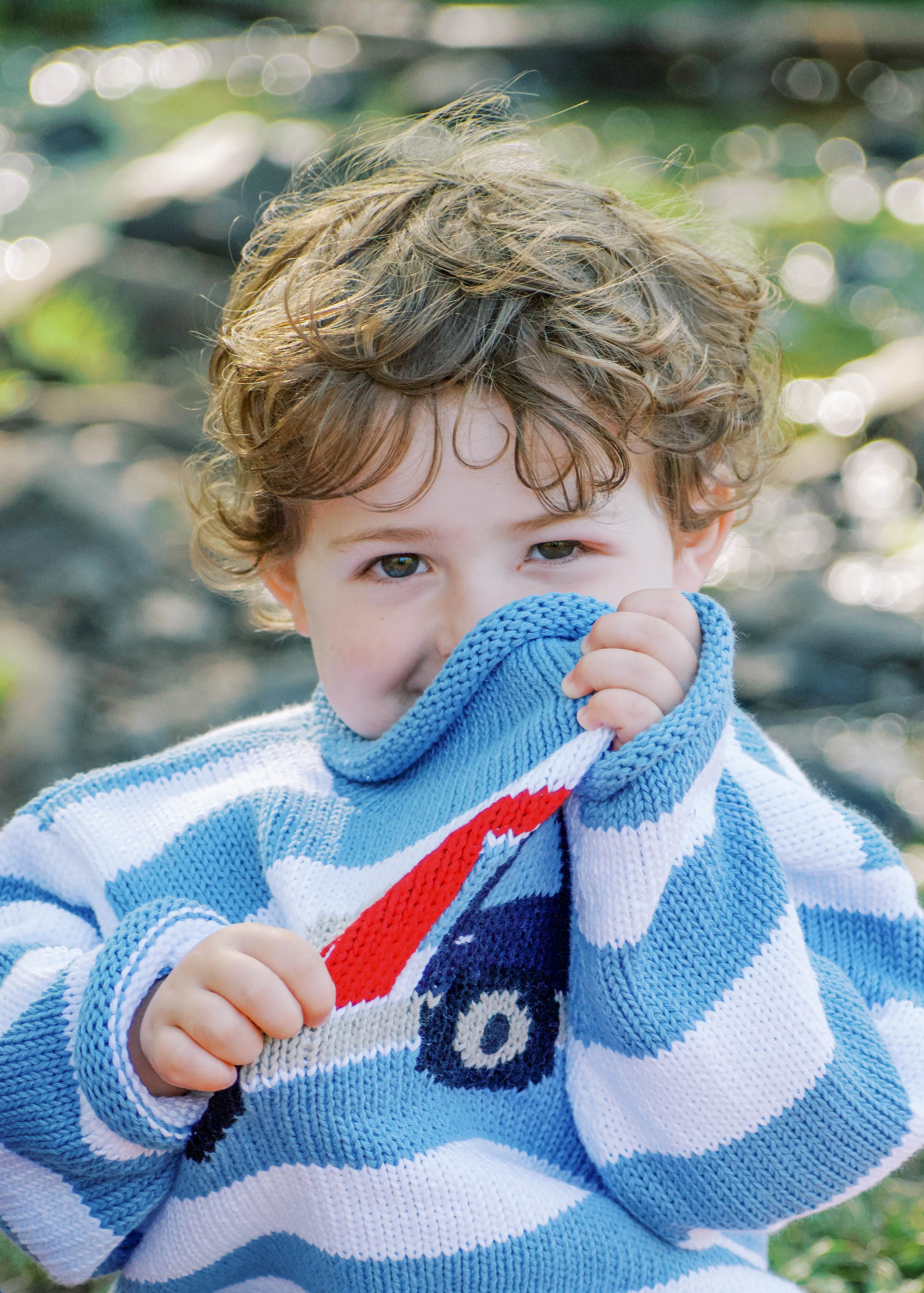 Blue Stripe Dump Truck Roll Neck Sweater