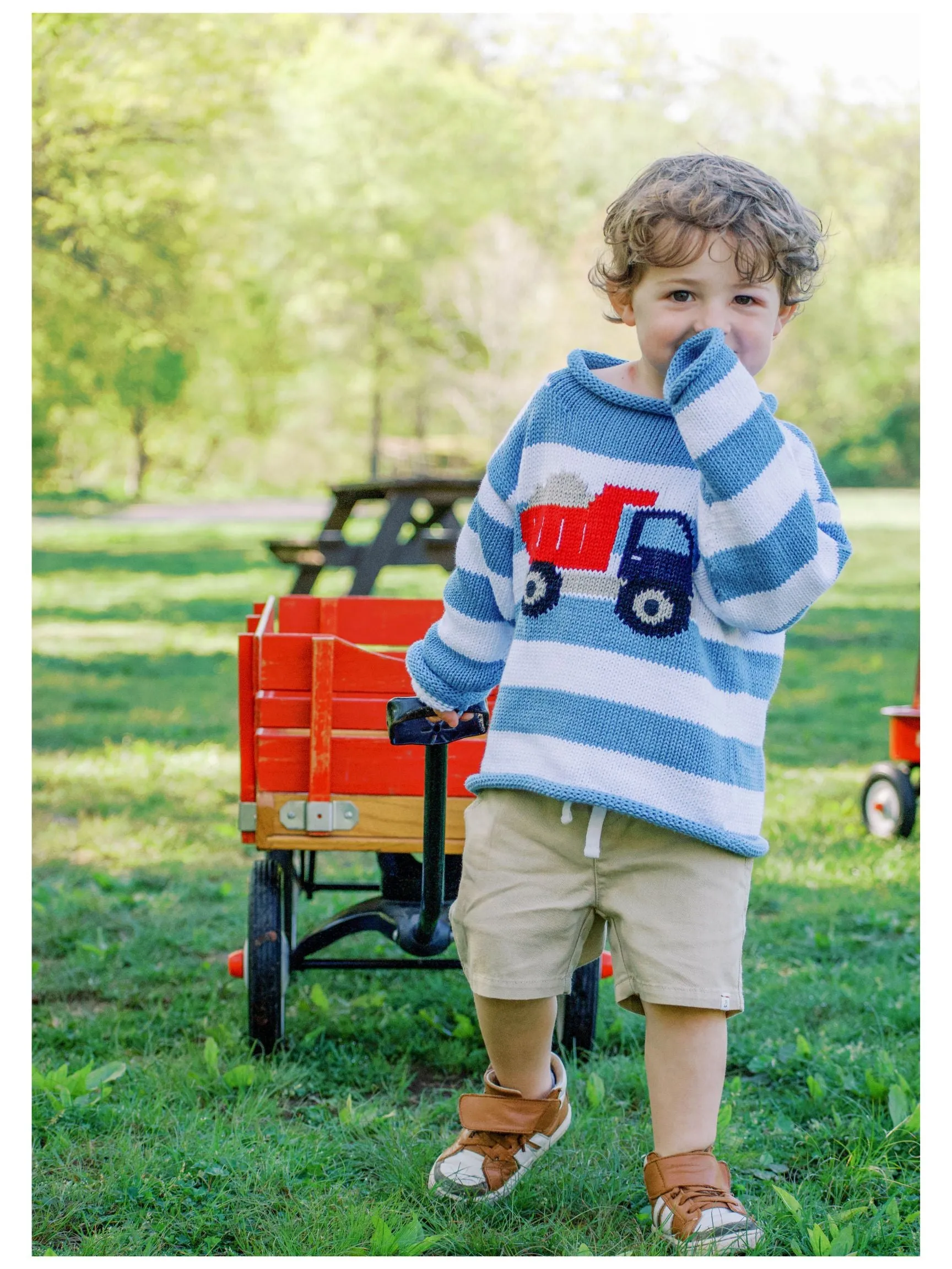 Blue Stripe Dump Truck Roll Neck Sweater