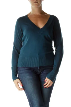 Blue V-Neck Soft Sweater