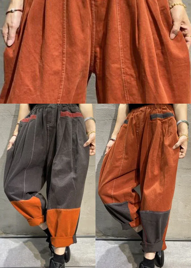 Bohemian Grey Patchwork Cotton Pants Spring