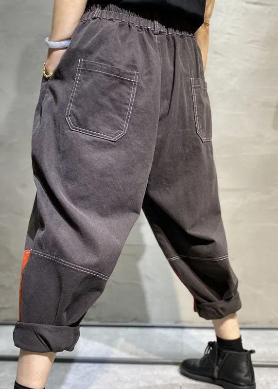 Bohemian Grey Patchwork Cotton Pants Spring