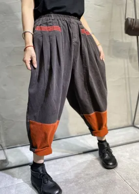 Bohemian Grey Patchwork Cotton Pants Spring