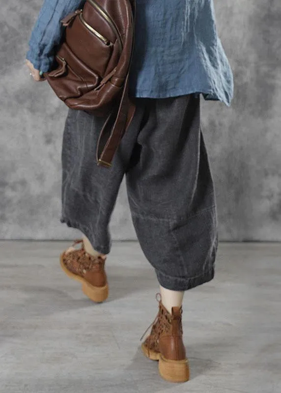 Bohemian Grey Pockets Loose Fall Pants