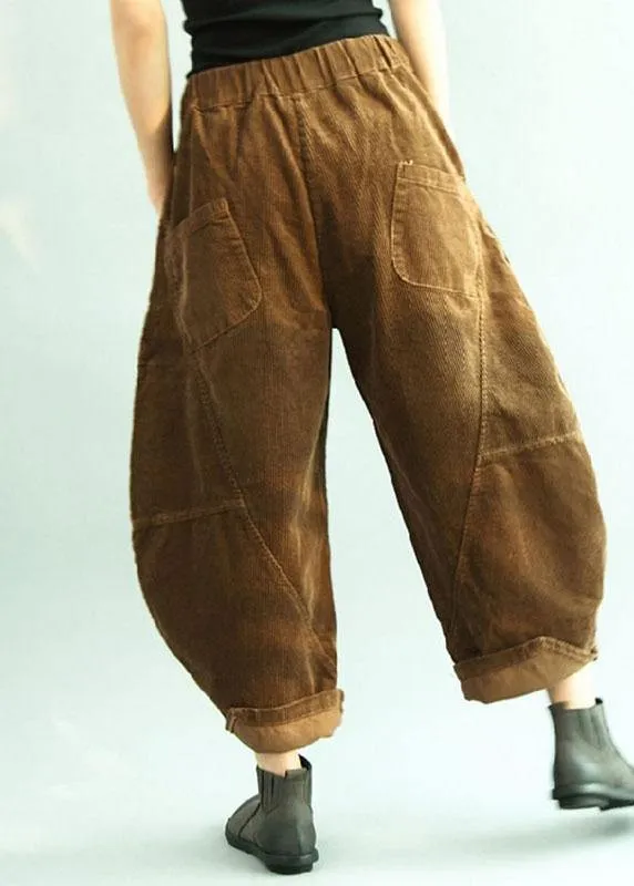 Boho Brown Pockets Patchwork lantern Fall Pants Trousers