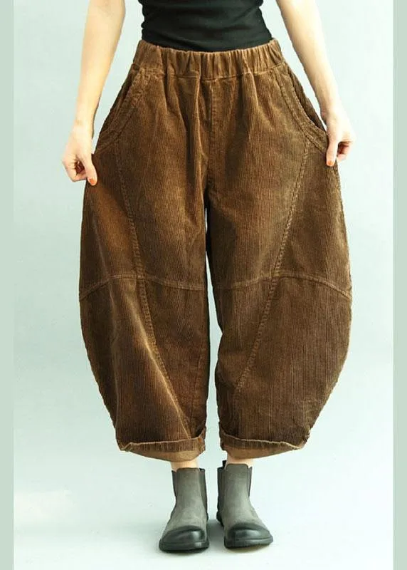 Boho Brown Pockets Patchwork lantern Fall Pants Trousers