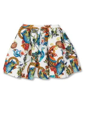 Botanical Owl Ivory Neoprene Pleated Skirt by Kids Couture