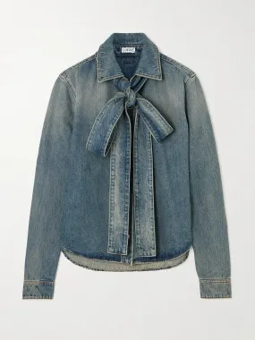 Bow-detailed denim shirt