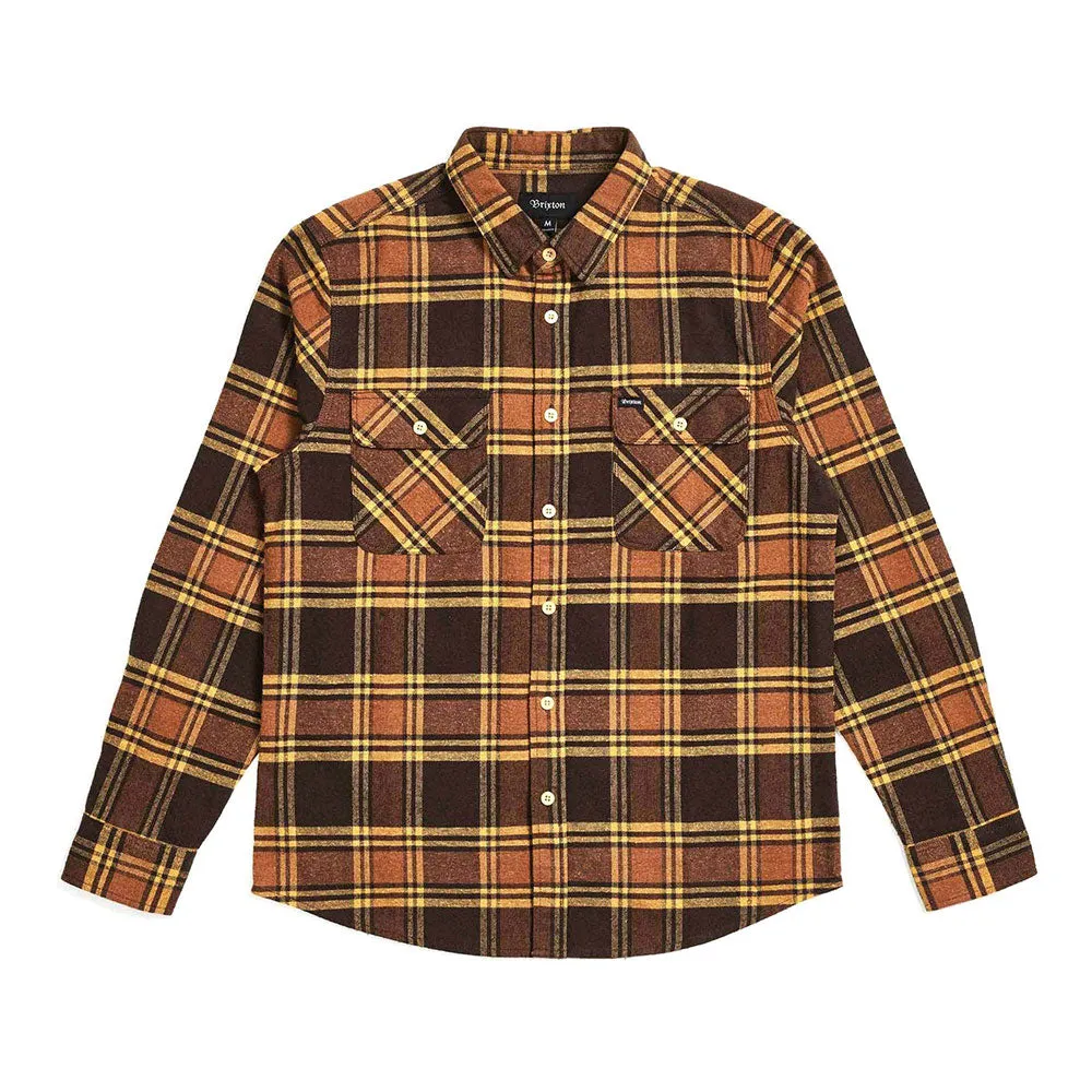 Brixton Bowery Flannel Long Sleeve Shirt Brown Gold