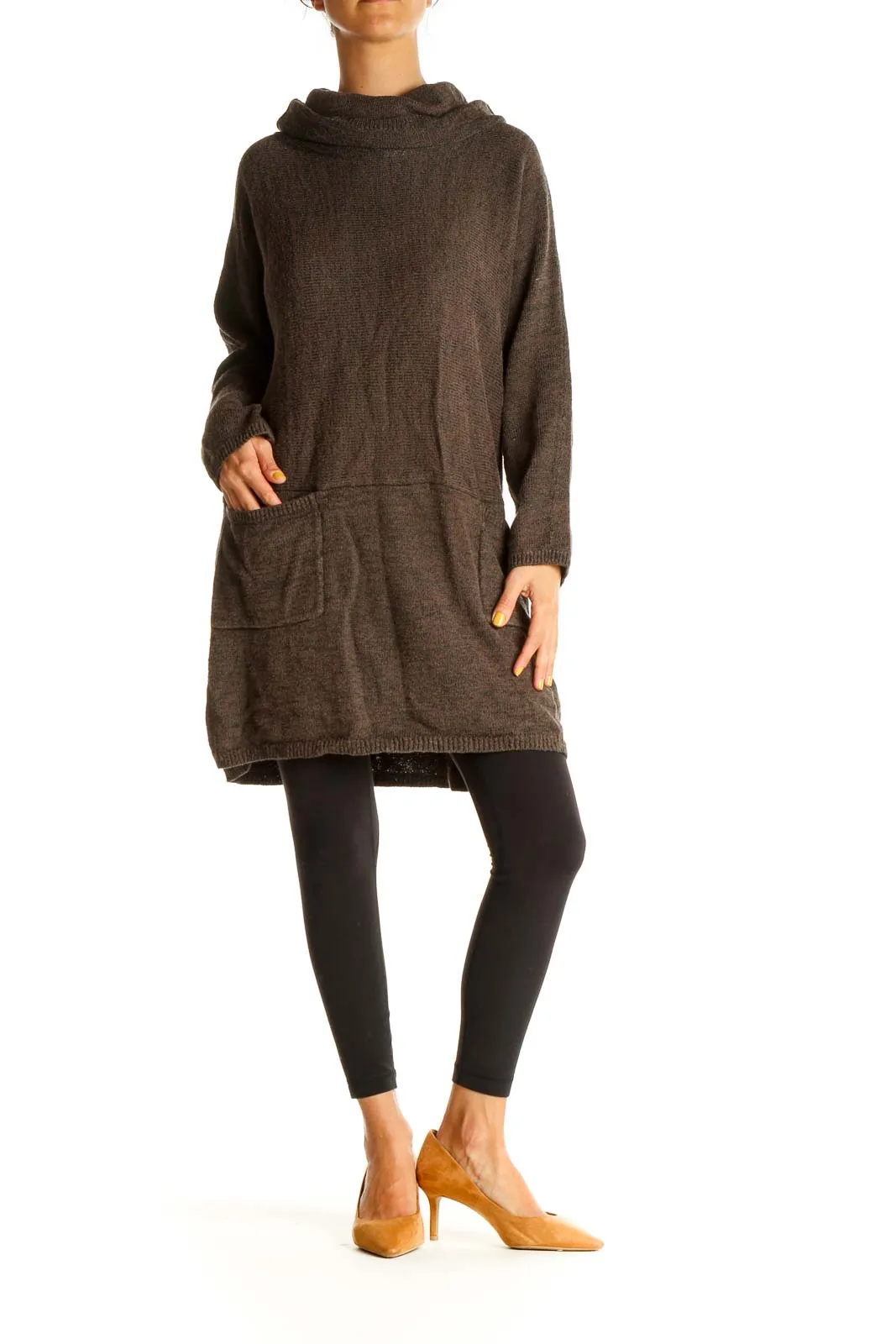 Brown Textured Long Classic Sweater