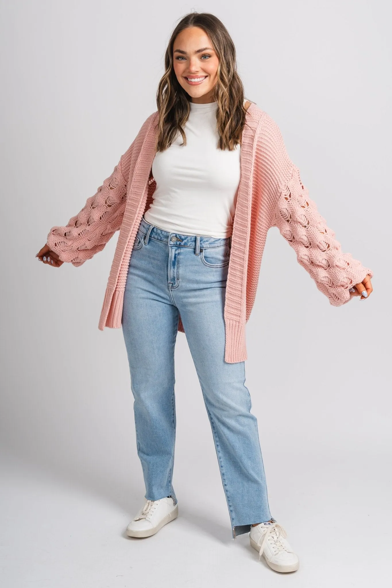 Bubble sleeve cardigan blush