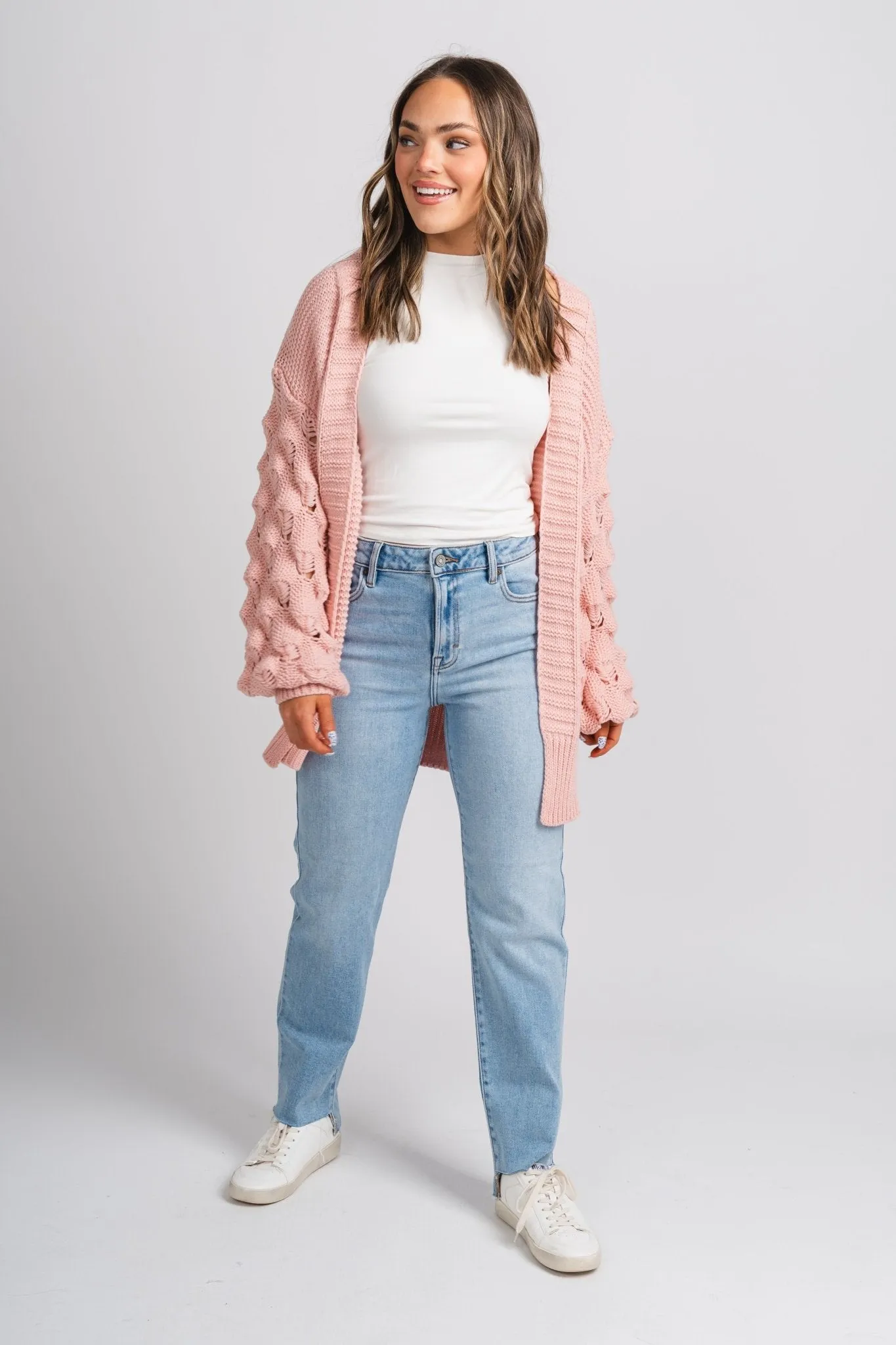 Bubble sleeve cardigan blush