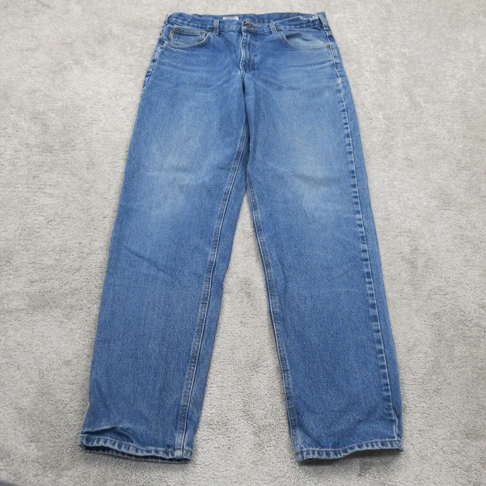 Carhartt Men Straight Leg Jeans Denim 100% Cotton Distressed Blue Size W35XL34