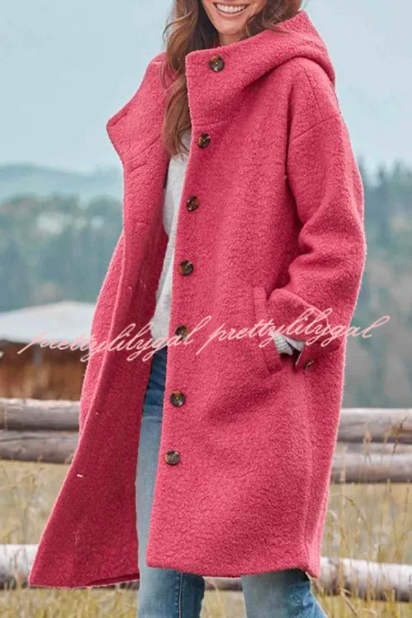 Casual Solid Color Hooded Single Breasted Wool Coat