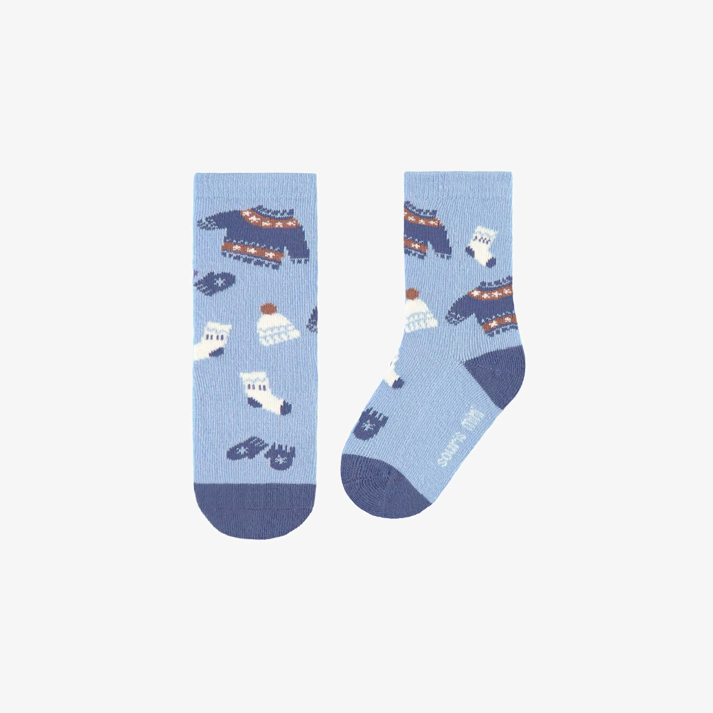 Chaussettes bleues avec motif automnal, bébé || Blue socks with autumnal all over print, baby