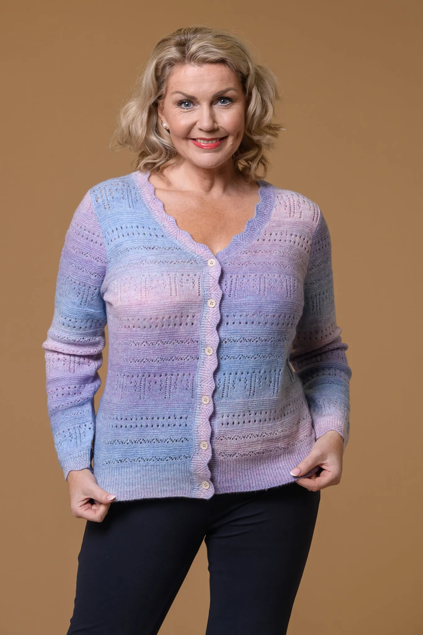 Chunky Pointelle Cardigan -Lilac