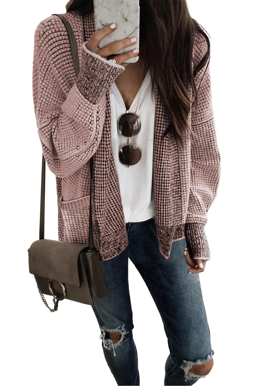 Chunky Waffle Knit Oversized Collar Cardigan