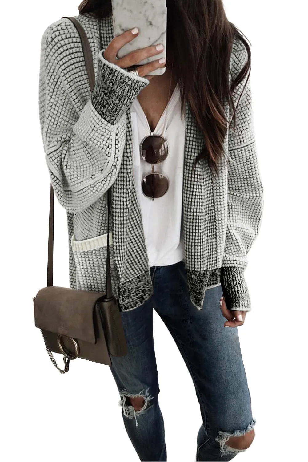 Chunky Waffle Knit Oversized Collar Cardigan