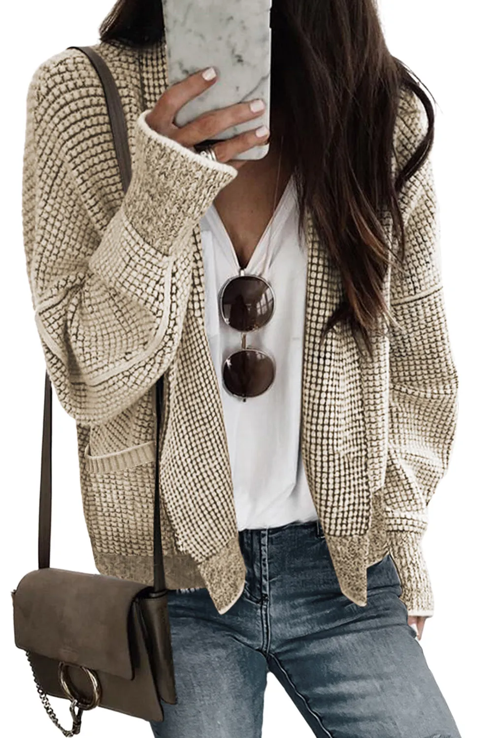 Chunky Waffle Knit Oversized Collar Cardigan