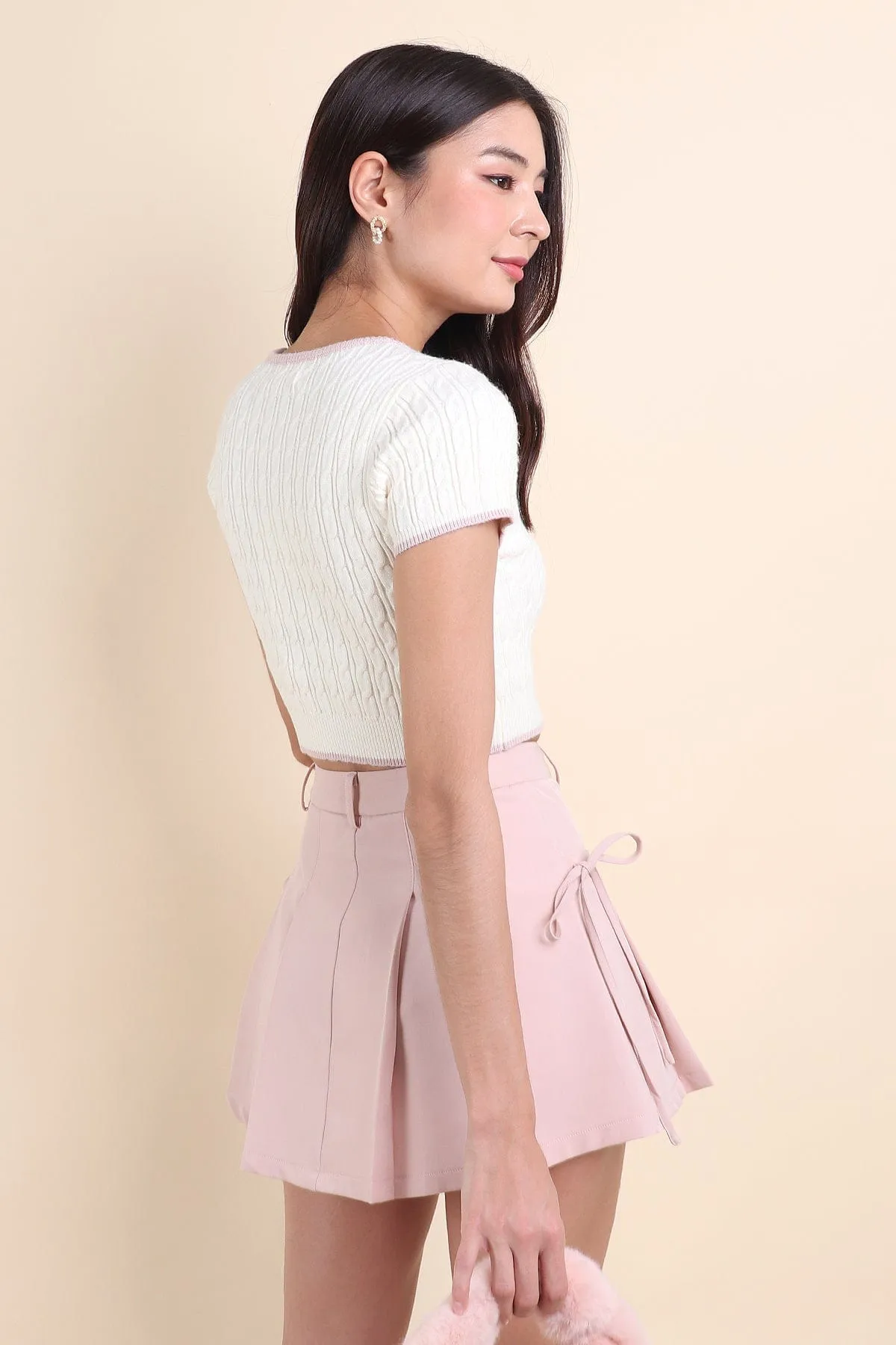 CLARE PLEATED TIE-KNOT SKORTS IN PINK