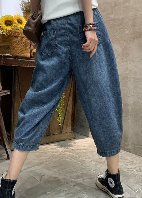 diy Blue fashion Pockets denim Pants Spring