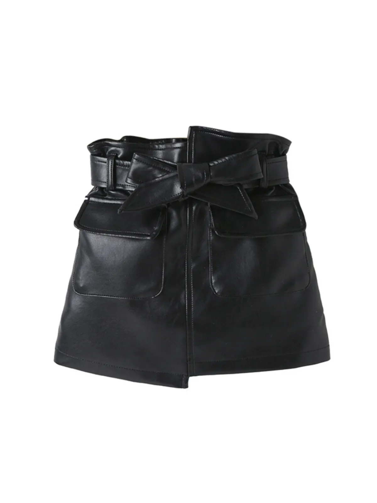 Faux Leather Tie Front Skirt