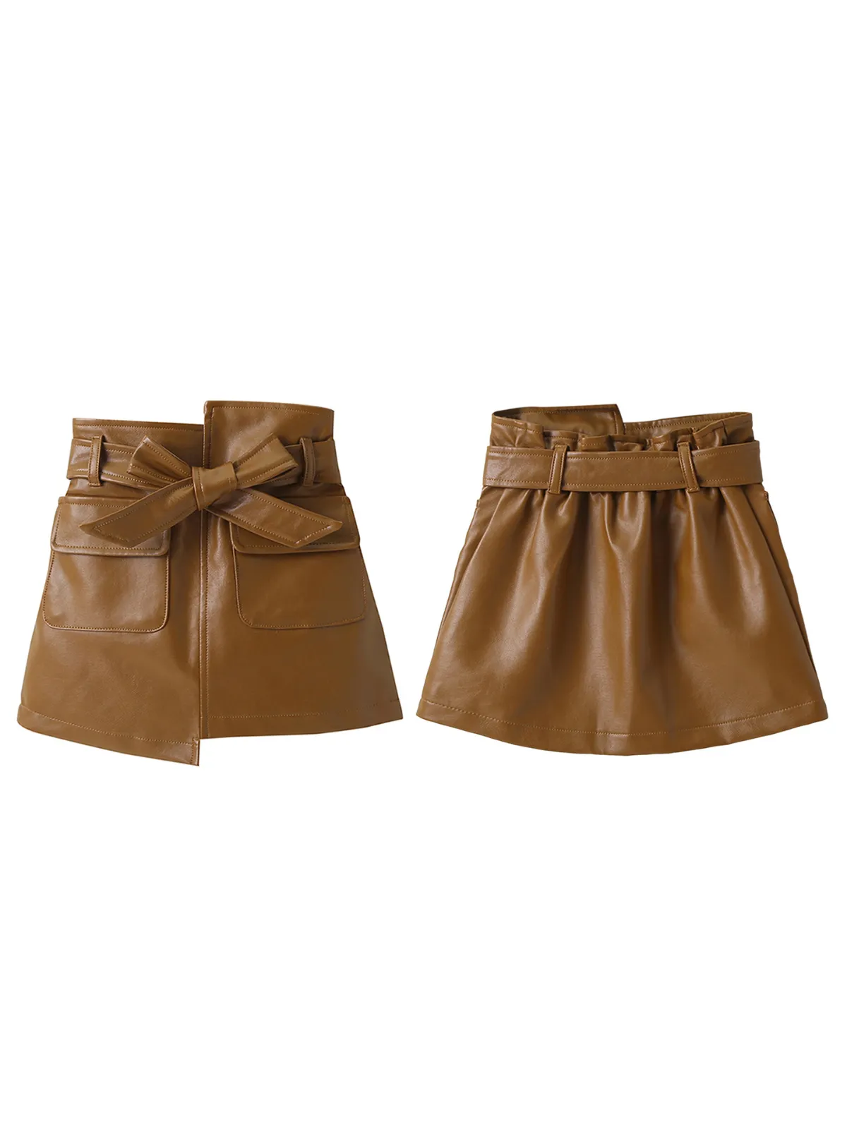 Faux Leather Tie Front Skirt