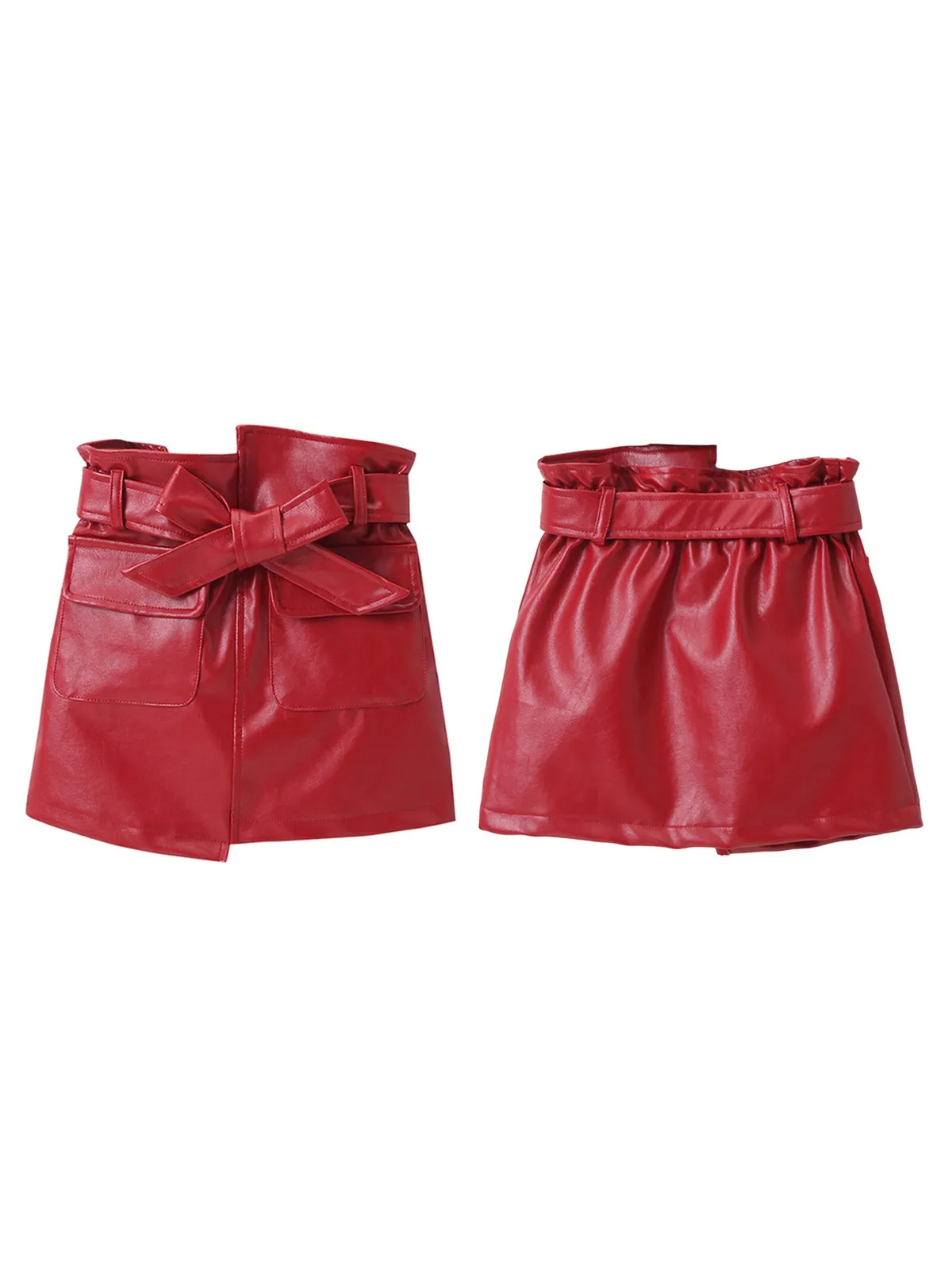 Faux Leather Tie Front Skirt