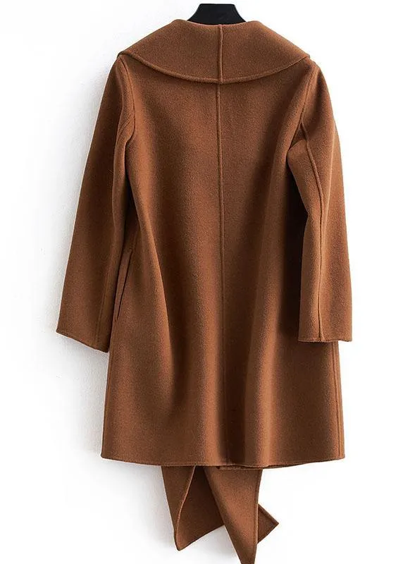 fine plus size long sleeve outwear brown pockets Woolen Coats Women