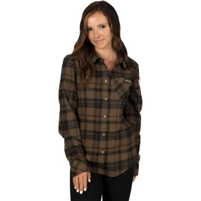 FXR  Womens Timber Flannel Shirt Bronze Black Zippered Pouch Hand Pockets Logos