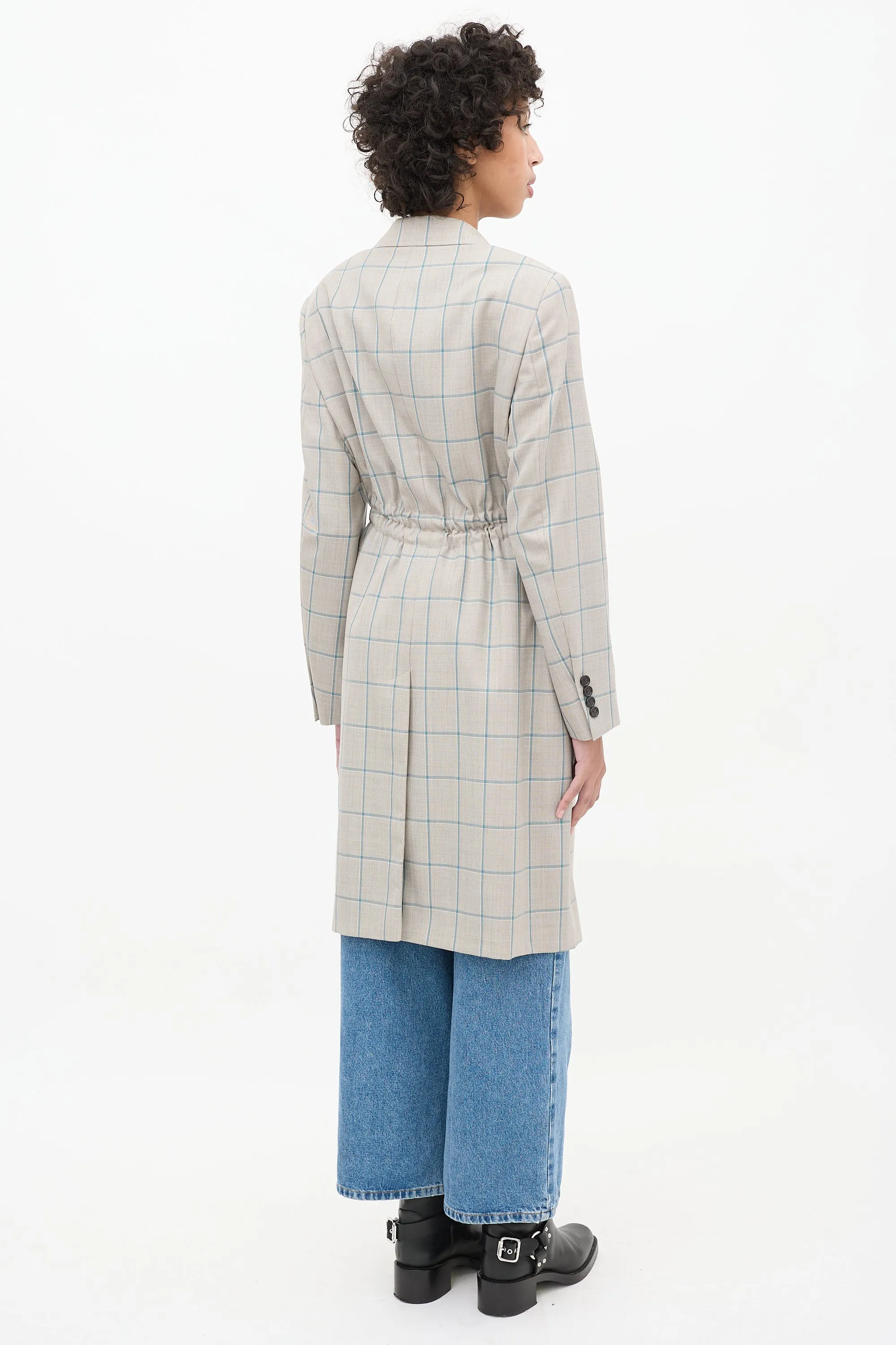 Grey & Blue Wool Plaid Coat