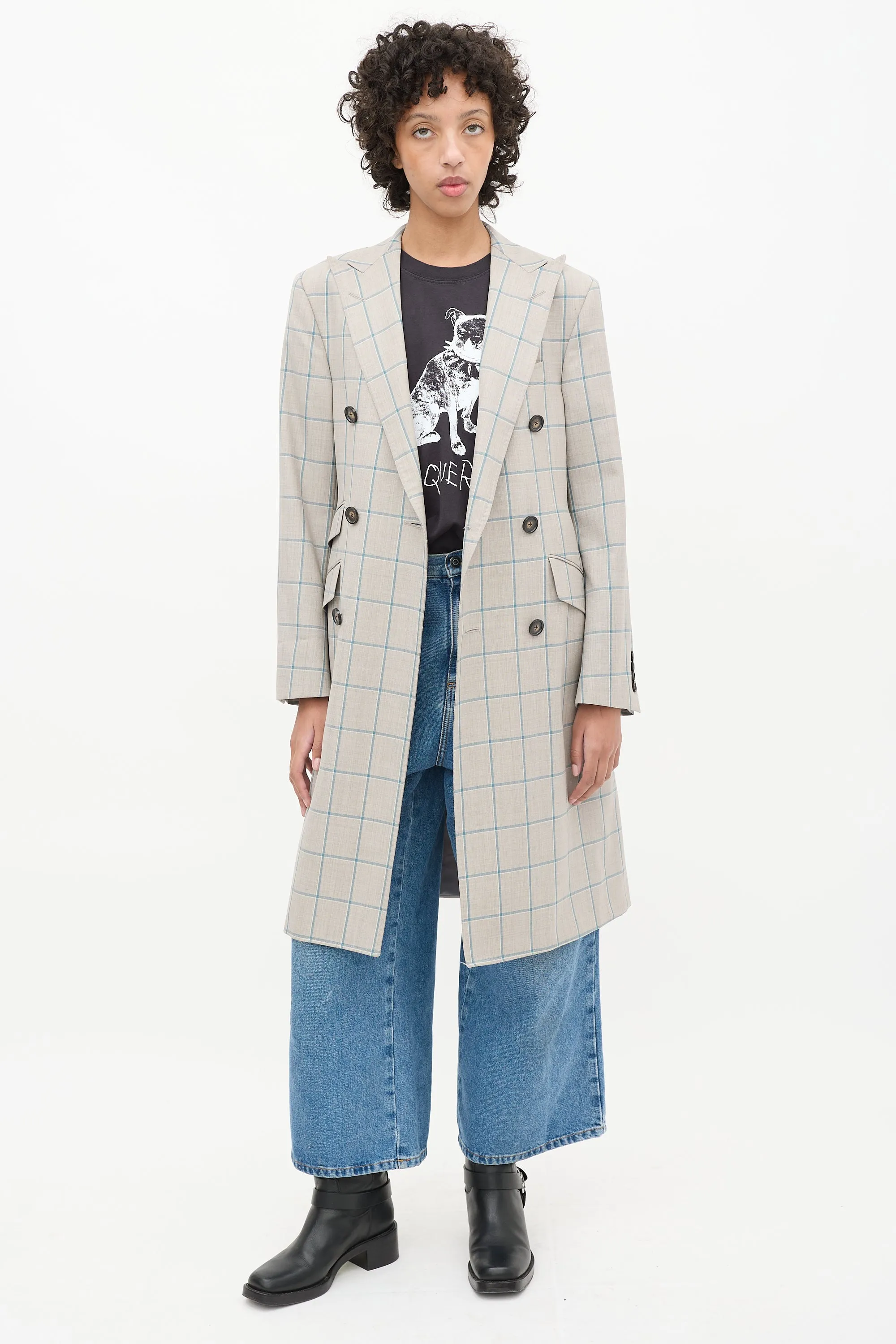 Grey & Blue Wool Plaid Coat