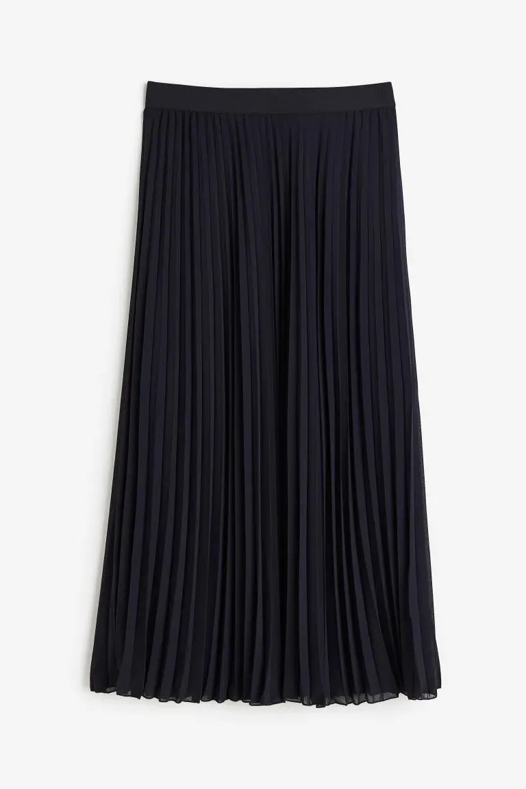 H&M pleated chiffon skirt, navy blue