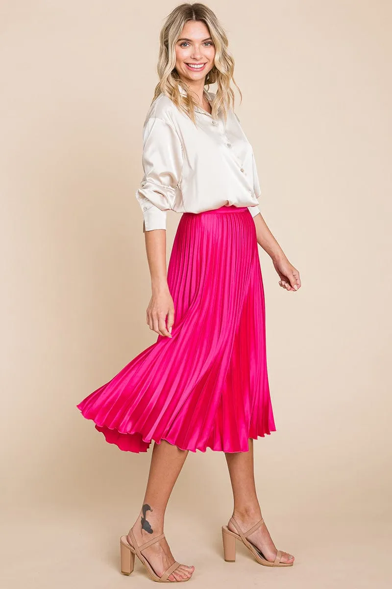 High Waisted Pleated Midi Skirt