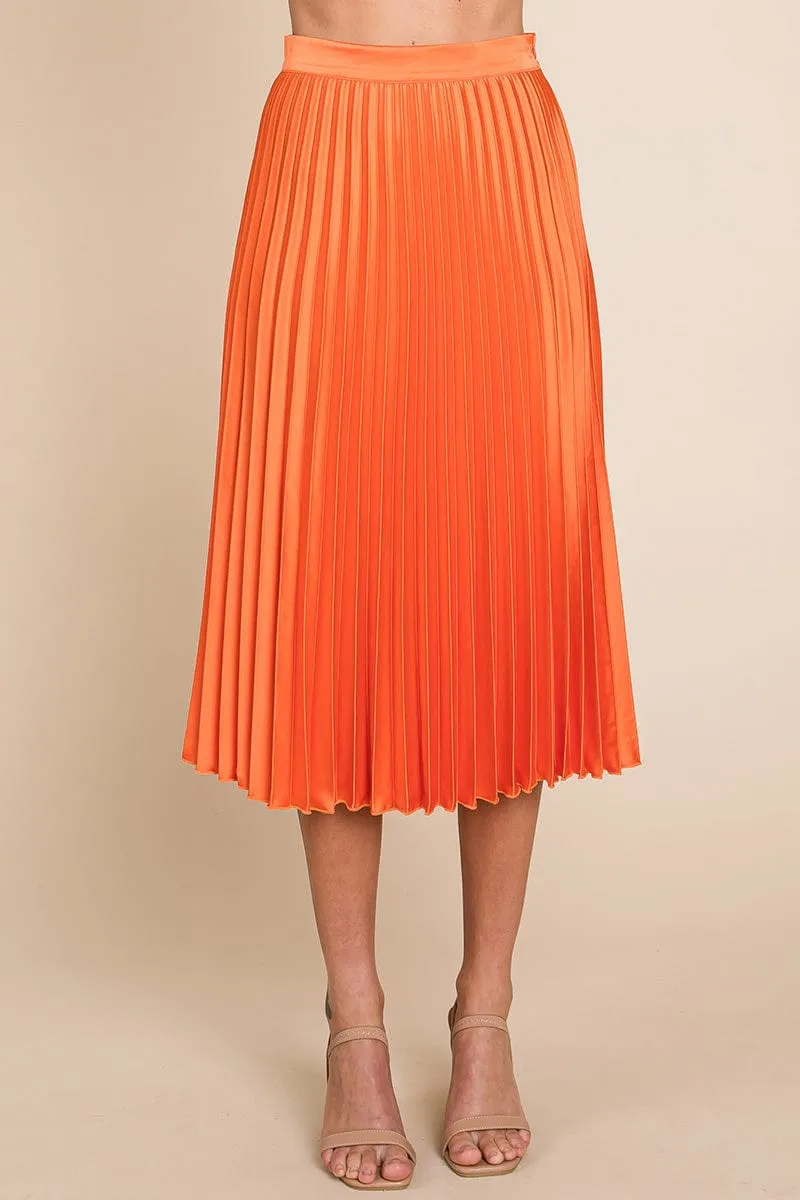 High Waisted Pleated Midi Skirt