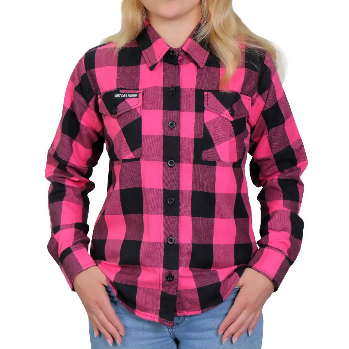 Hot Leathers FLL3005 Women's Black and Pink Long Sleeve Flannel