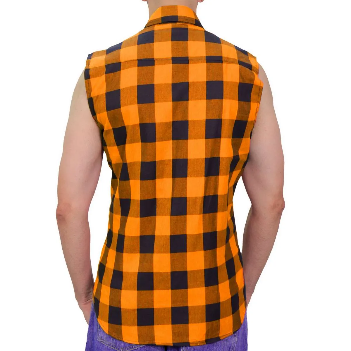 Hot Leathers FLM5003 Men’s Black and Orange Sleeveless Cotton Flannel Shirt