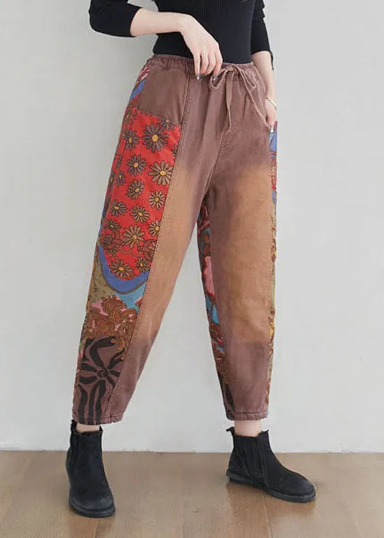 Italian Brick Red Pockets Floral Pants Spring