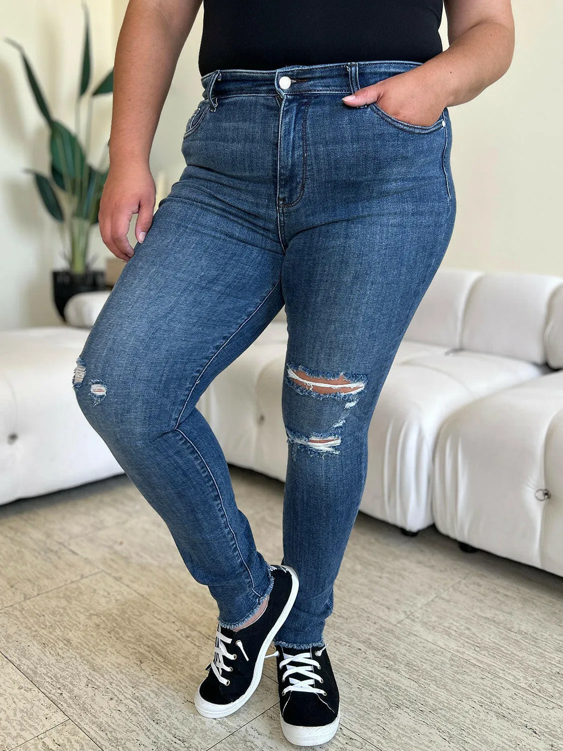 Judy Blue Full Size High Waist Distressed Skinny Jeans | Sleek Denim Boutique