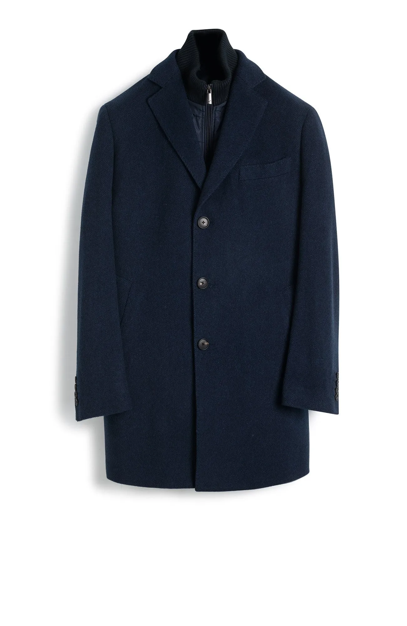 LECLAIRE NAVY TWILL WOOL & CASHMERE CAR COAT